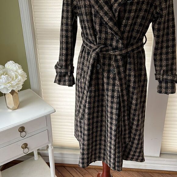 Nerazzurri Women’s S gorgeous Black and brown check long belted coat jacket - Picture 4 of 16